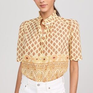 Like New ALIX OF BOHEMIA winnie saffron bhutti shirt in yellow